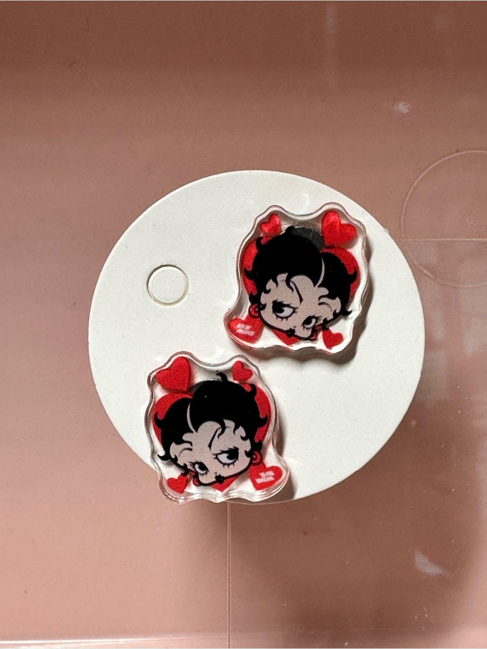 Betty Boop Red Heart Stud Earrings - Cute Cartoon Earrings